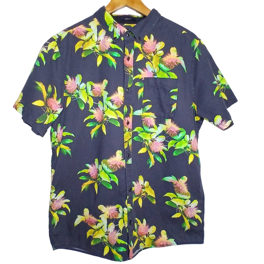 Roark Men L Floral Shirt Organic Cotton Linen Button Down Classic Fit Resort
